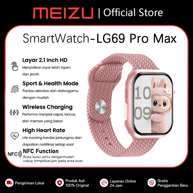 MEIZU Smartwatch LG69 ProMax NFC Support Tahan air IP68 GPS Tracker  Hi-Fi Sound Music Bluetooth Call Android IOS Smartwatch wanita pria
