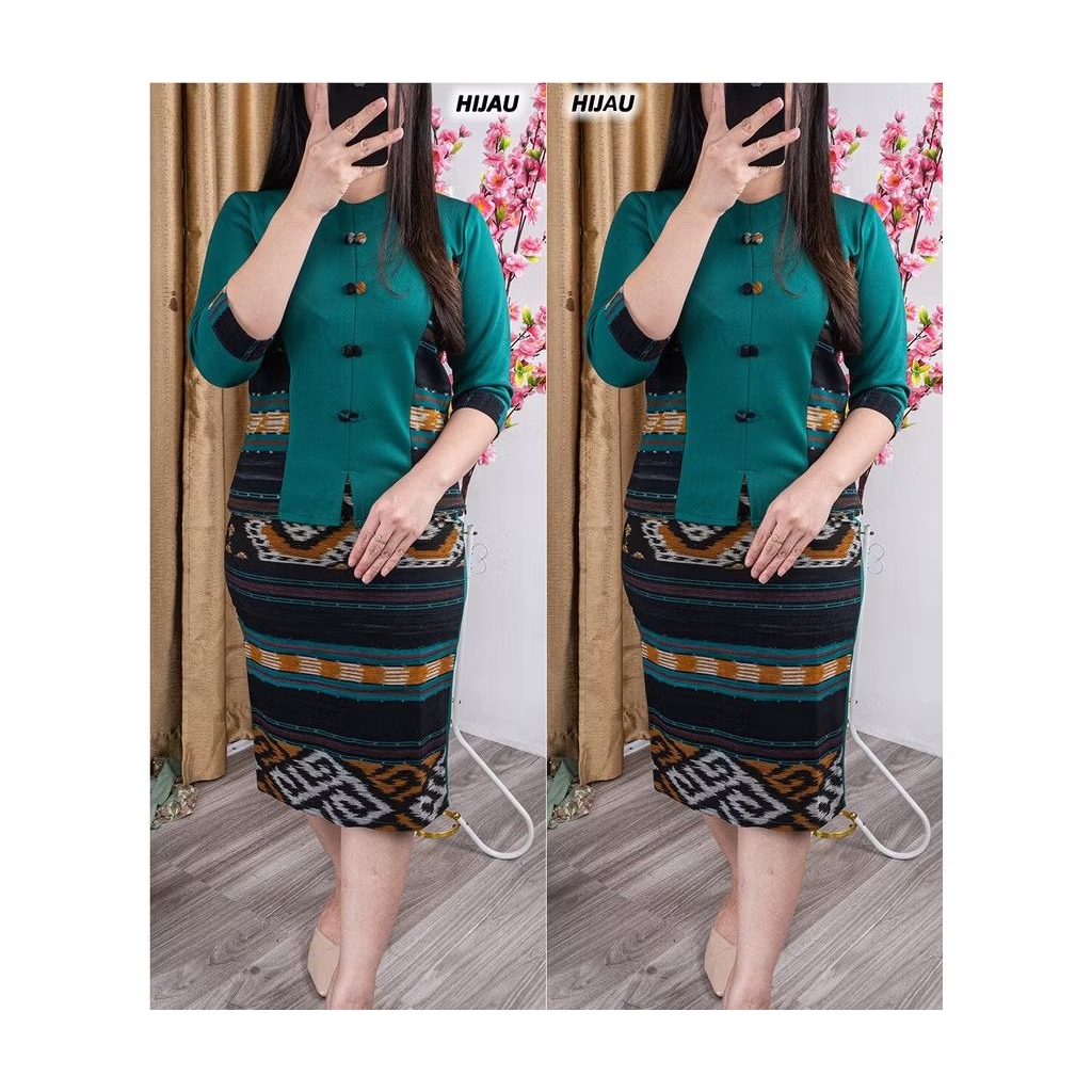 Jual setelan rok tenun blus setelan kantor | Shopee Indonesia
