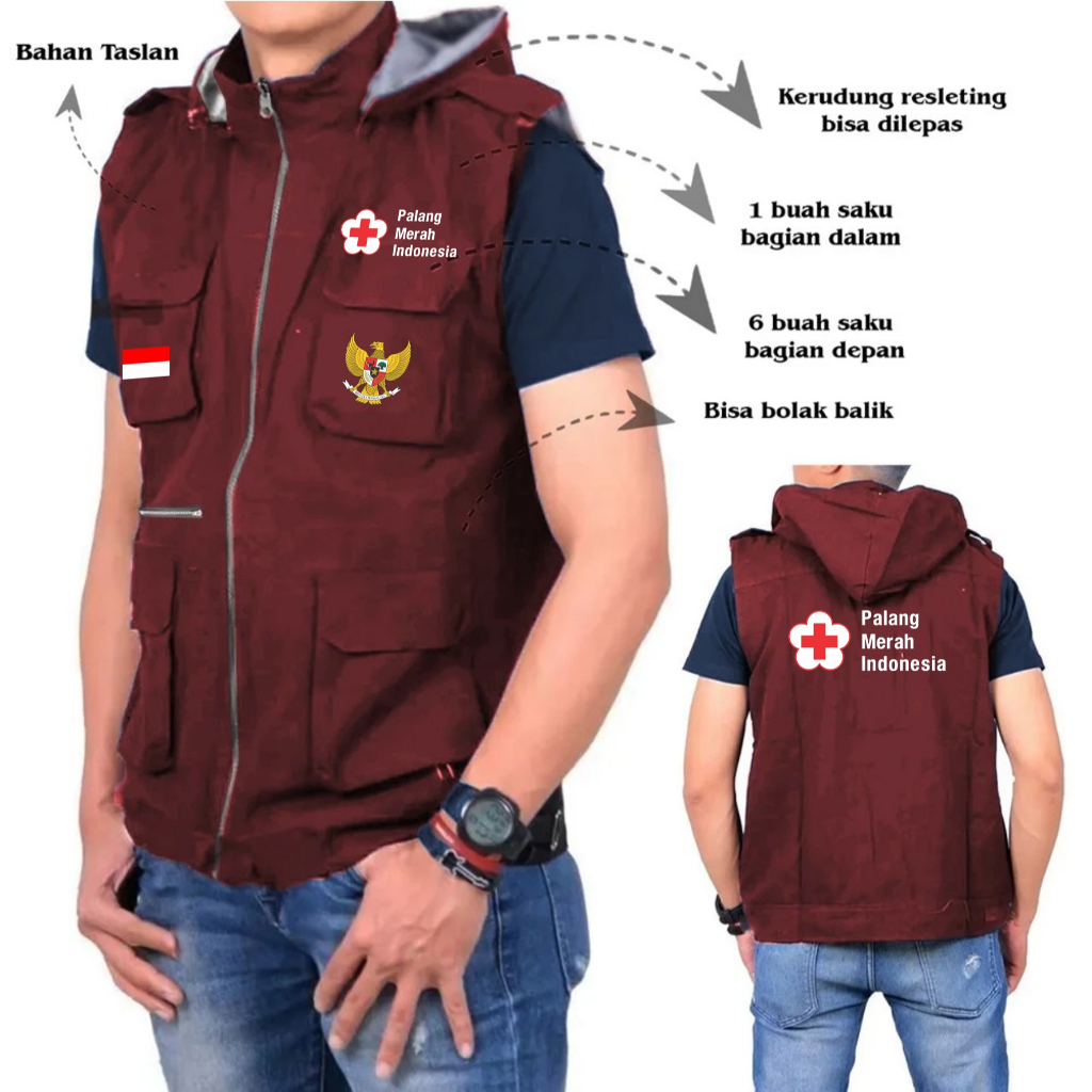 Jual Jaket Rompi Palang Merah Indonesia / Rompi PMI / Rompi Pria Wanita ...