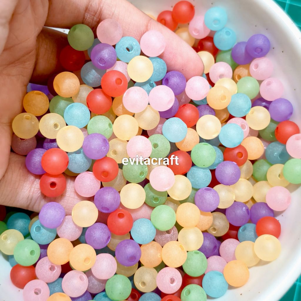 Jual Evita Craft - 20gr Manik Moza Ice Bulat Doff Forst 8mm Putih ...