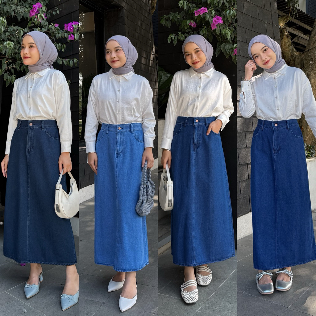 Jual Rok Jeans Skrit Panjang Wanita Rok Jeans Jumbo Rok Denim Wanita ...