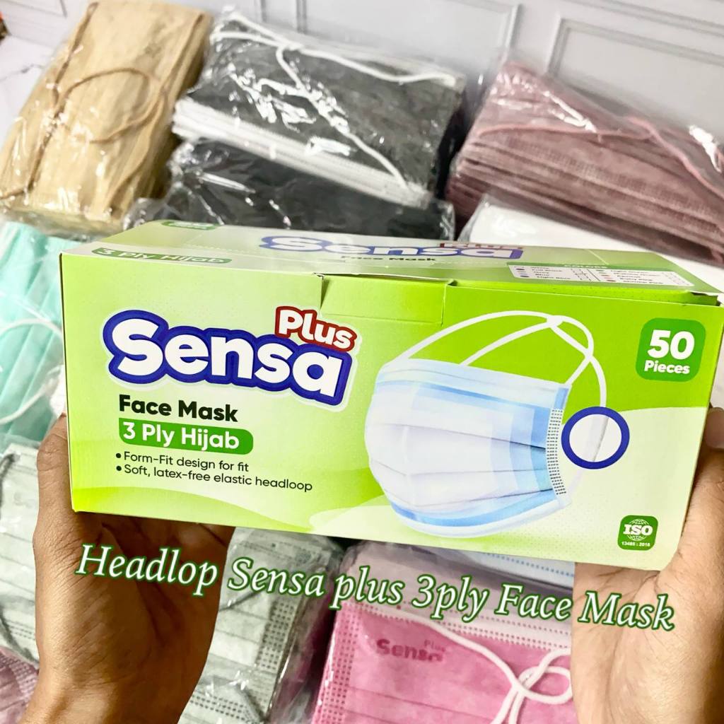 Jual MASKER HEADLOOP EARLOOP/HIJAB SENSA ADA EMBOS 3PLY 1BOX ISI 50PCS ...