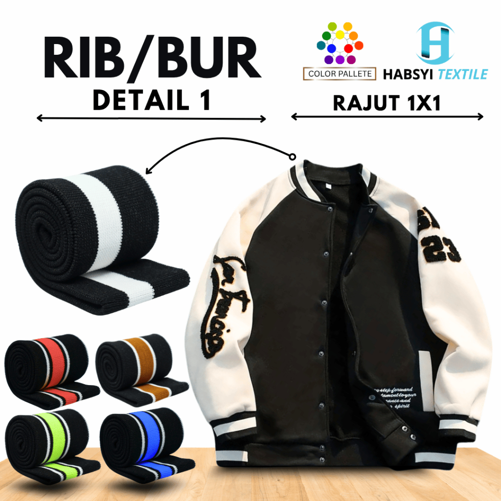 Jual Kain Rib/Bur Jaket Polyester Rajut 1x1 (per 10 lembar) Dasar Hitam ...