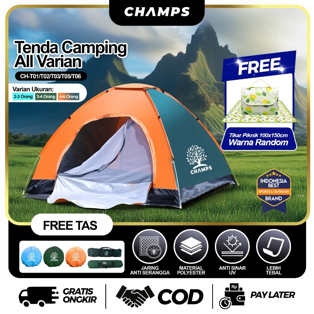 Jual CHAMPS Tenda Camping Rakit / Otomatis Portable | Tenda Gunung