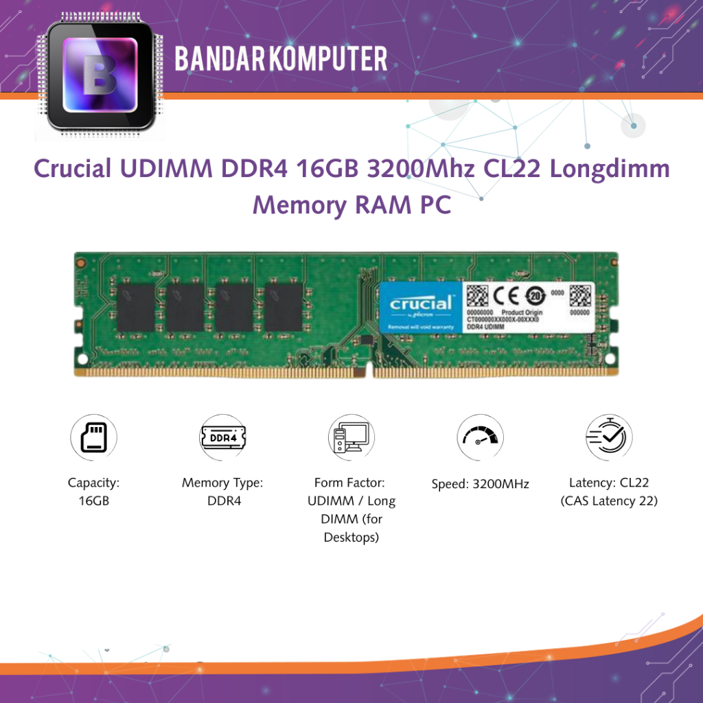 Jual Crucial UDIMM DDR4 16GB 3200Mhz CL22 Longdimm Memory RAM PC ...