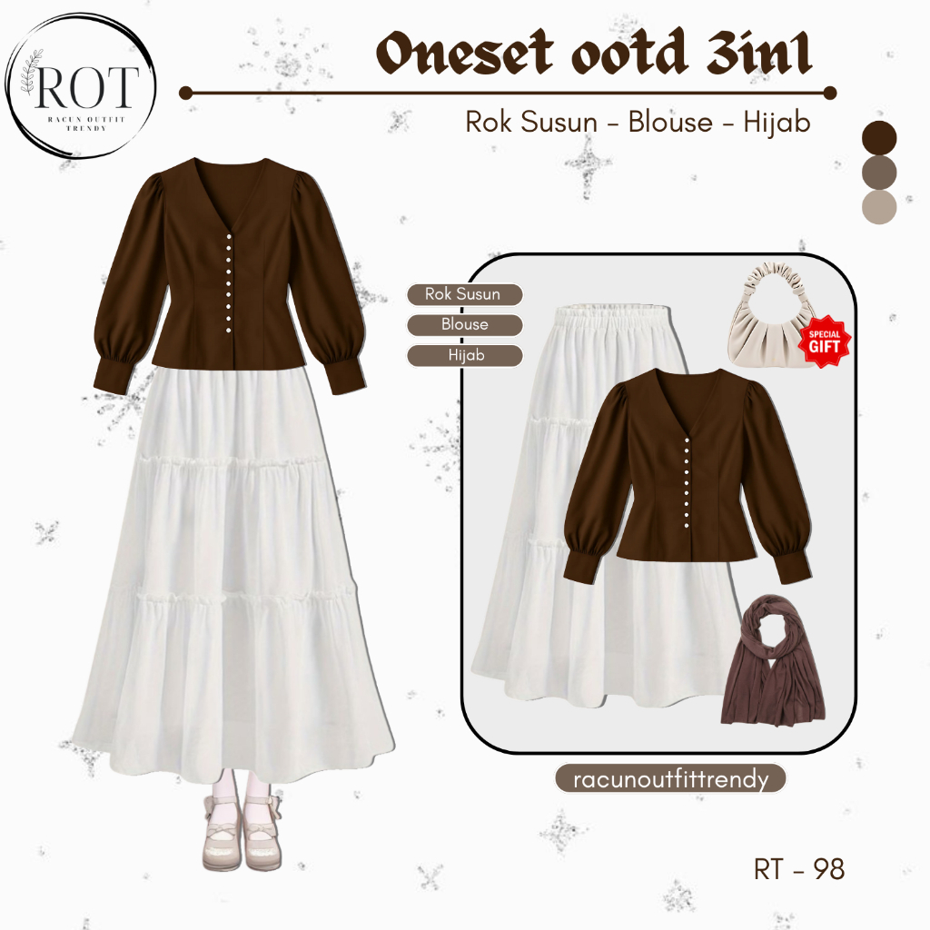 Jual Oneset Raya Style 3in1 Outfit OOTD (Blouse, Rok, Hijab Free Tas ...