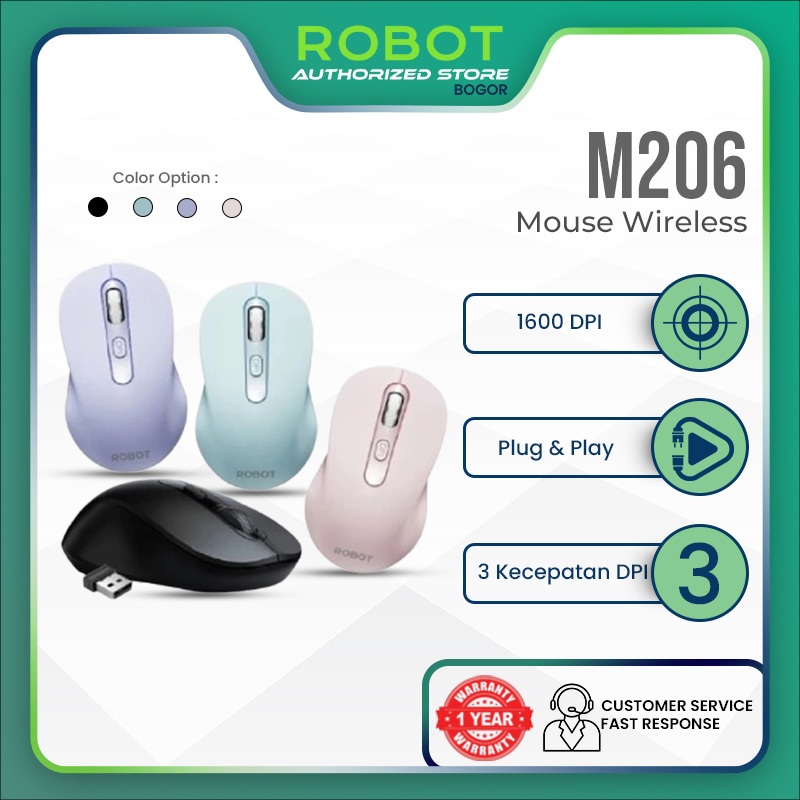 Jual PROMO ROBOT M206 Wireless Mouse 2.4GHz Optical 1600DPI Accurate ...