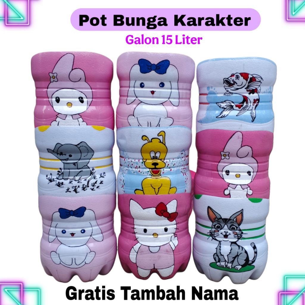 Prakarya Pot Bunga Karakter Kartun dari Galon li mineral 15 liter ( MODEL - 1 )