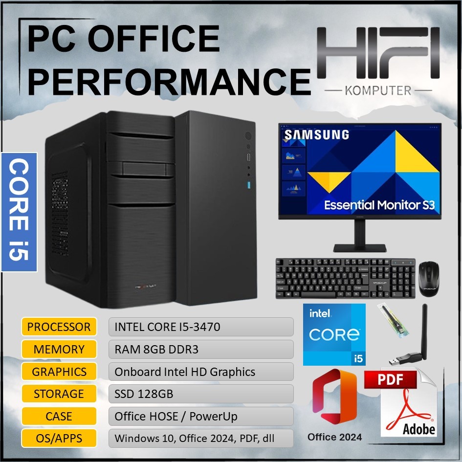 PC Office Desain Core i7 Paket Fullset RAM 8GB SSD Untuk Admin Online Editing Kasir