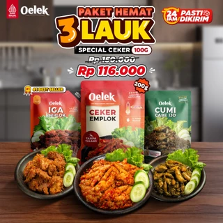 Oelek Paket Hemat 3 Bebas Pilih Spesial Ceker Mercon Emplok Tanpa Tulang / Iga Emplok / Cakalang Balado / Cumi Cabe Ijo / Ayam Kecombrang