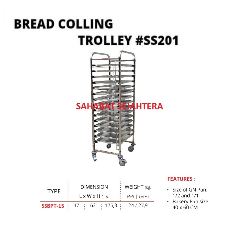 Jual Bakery Trolley Stainless – Rak Loyang Roti 15tray LR15A – Troli ...