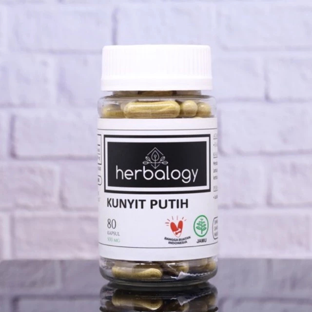 HERBALOGY Kunyit Putih 80 Kapsul - Obat Herbal Asam Lambung Maag GERD Tumor Kanker Kista Stamina Kesehatan