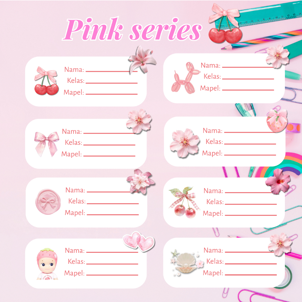 Jual (READY)STICKER LABEL MAPEL SEKOLAH AESTHETIC PINK CUTE, STICKER ...