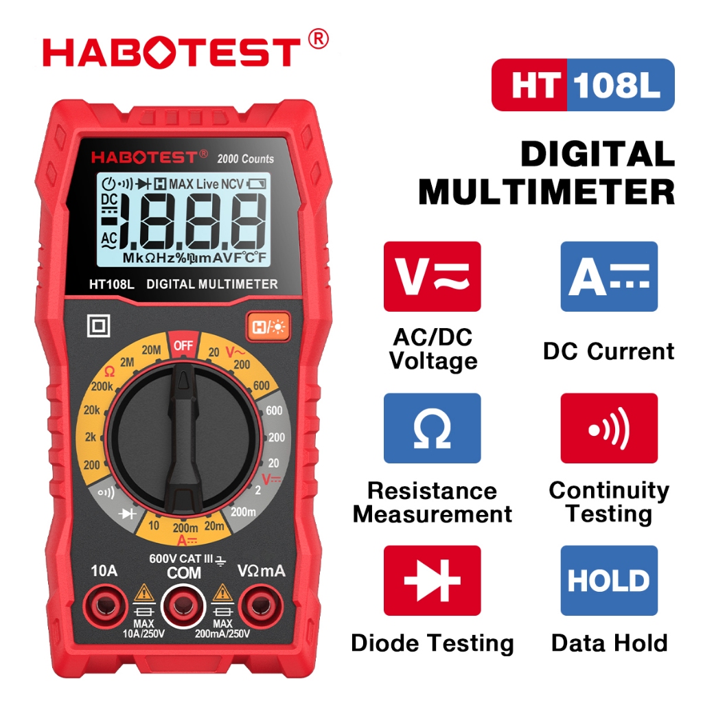Jual HABOTEST HT108L Tester Multi Power Meter Mini Digital Wind Meter ...