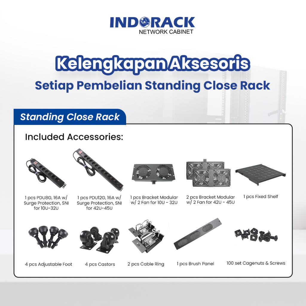 Jual IRP9042P Close Rack 24 Inch INDORACK 42U Depth 900mm Width 800mm ...