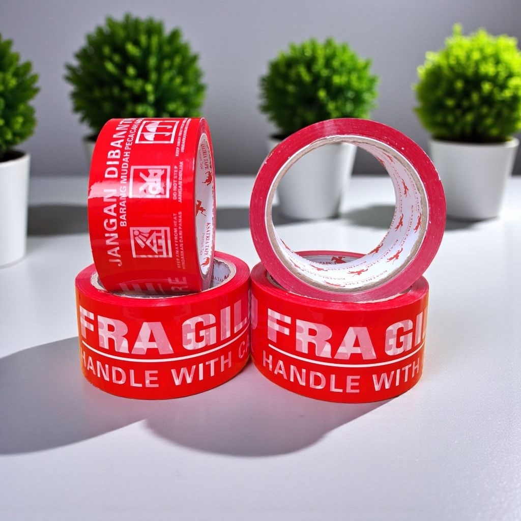 Jual Lakban Fragile Merah Jangan Di Banting OPP Tape 48x72 Yard 48mic ...