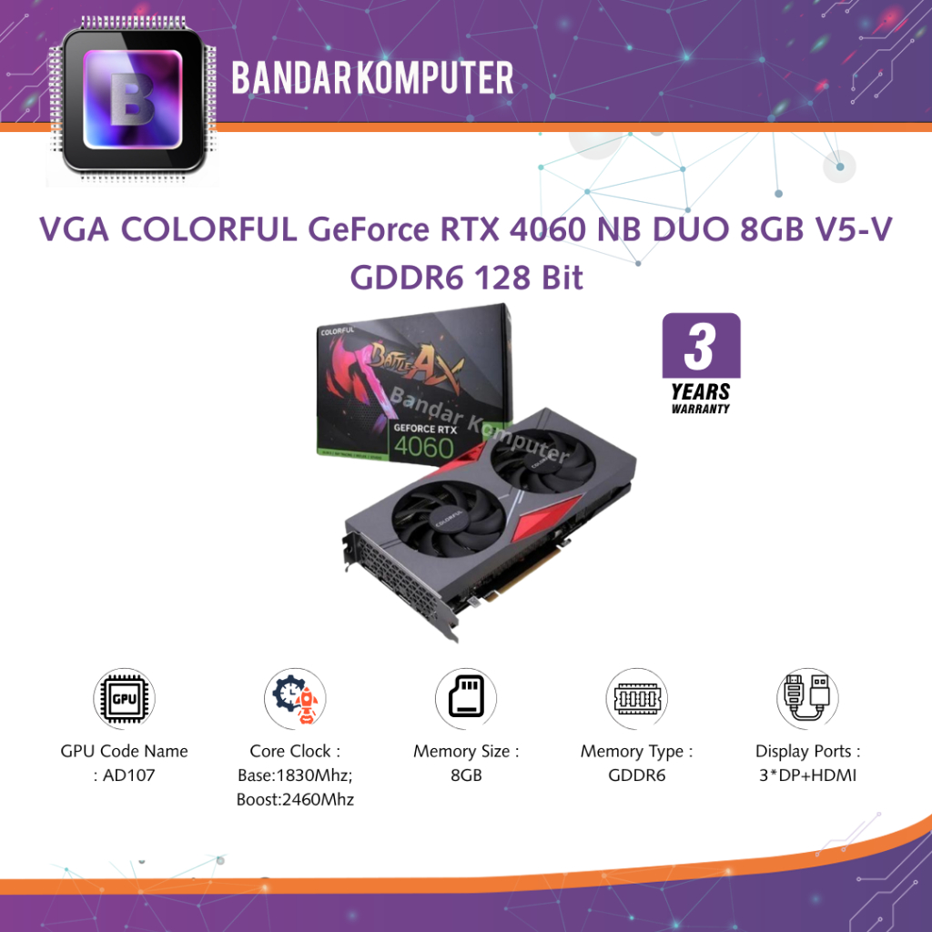 Jual VGA COLORFUL GeForce RTX 4060 NB DUO 8GB V5-V GDDR6 128 Bit ...