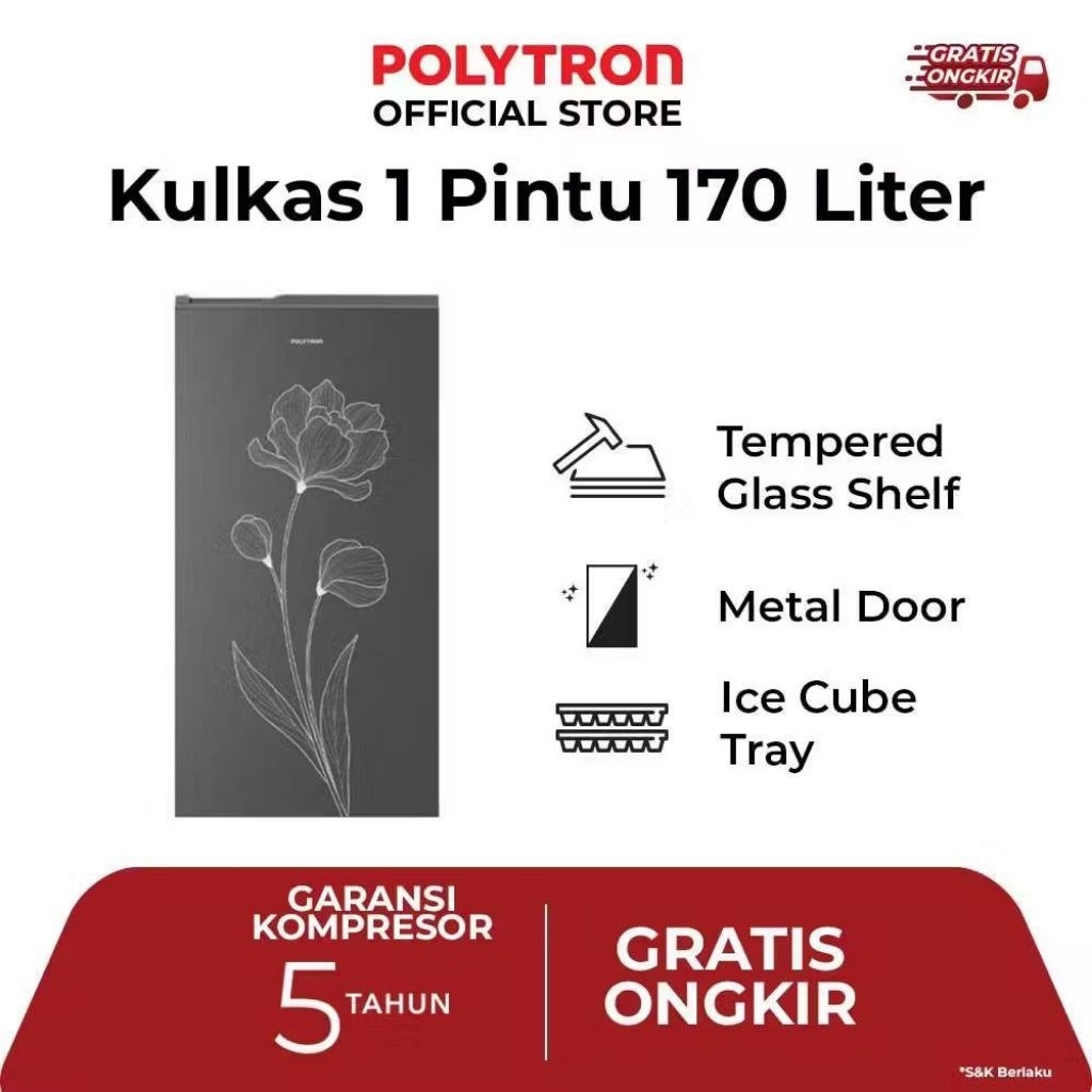 Jual POLYTRON Kulkas 1 Pintu Metallic Series 170 Liter - PRB-177TY/PRB ...