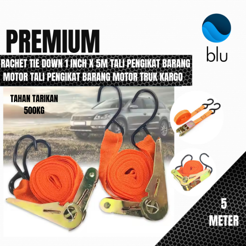 Jual Tali Pengikat Barang 5 Meter Ratchet Tie Down 1 Inch Untuk Motor