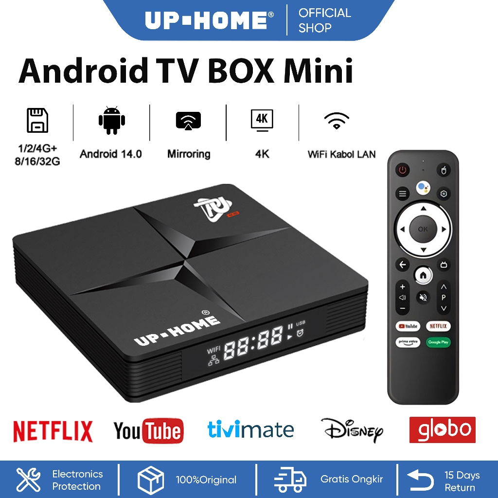Jual UPHOME Android Tv Box Mini 4K-HD Ultra Android 14 Ram 1/2/4GB Rom ...