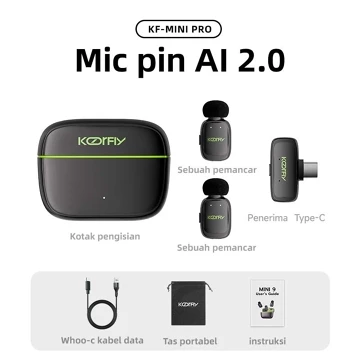 KOORFLY M01 Mic Wireless Clip On Plug Play Lapel Mic Noise Cancelling Mode Multifungsi Jarak