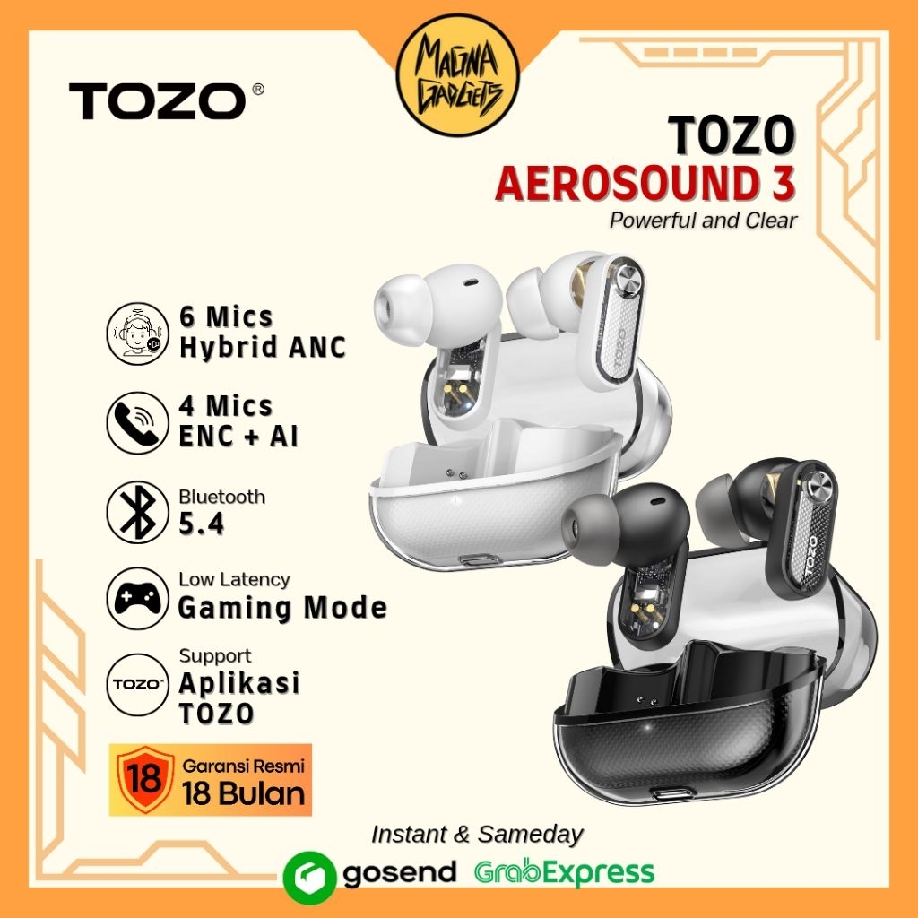 Jual Tozo AEROSOUND3 TWS Smart 6 mics Hybrid ANC + AI 4 Mics ENC ...