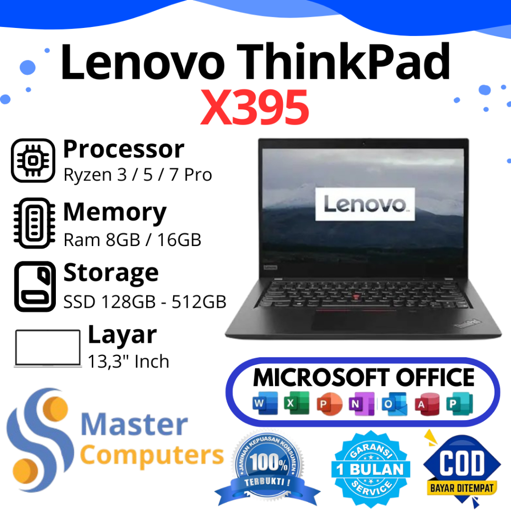 Jual Lenovo ThinkPad X395 Ryzen 3 / 5 / 7 Pro Ram 8GB / 16GB SSD