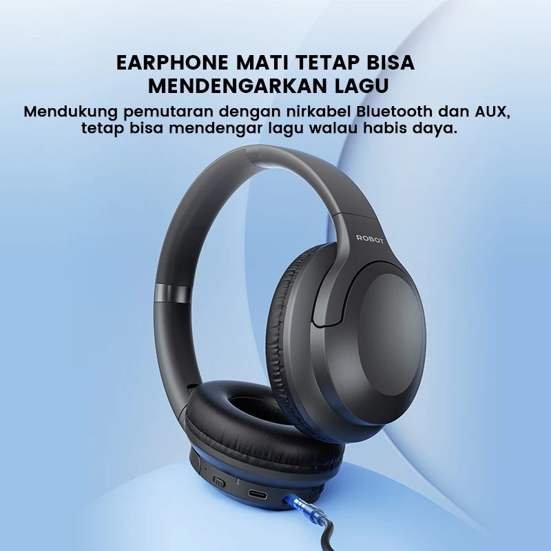 ROBOT Headphone 50 Hours with Bluetooth 5.3 With Dual EQ Bass Headset Spirit H20 Original - Garansi 1 Tahun