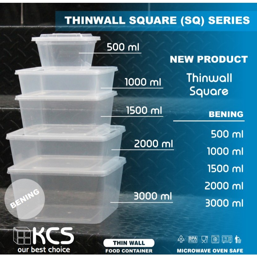 Jual Thinwall Food Container Square KCS | Aman Microwave | Ukuran 500ML ...