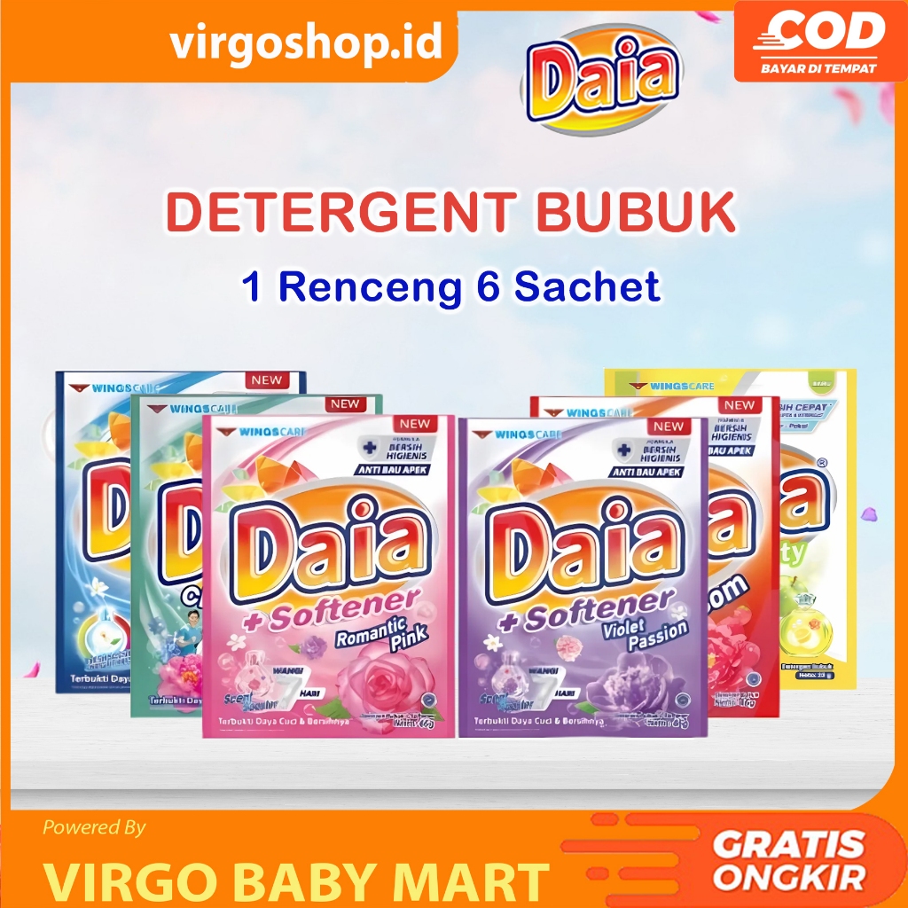 Jual 1 Renceng Daia Deterjen Bubuk 47gr x 6 Sachet - Sabun Cuci Baju ...