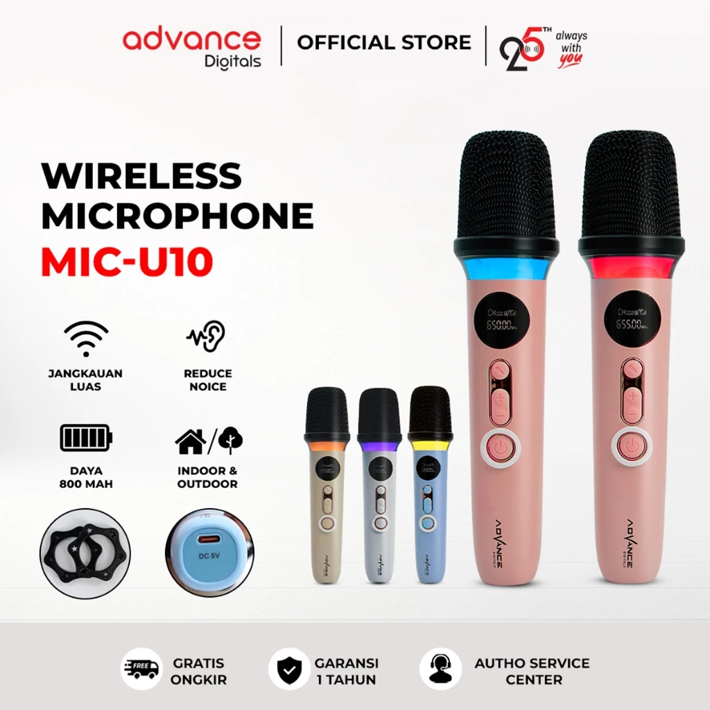 Jual Advance Mic-U10 Wireless Microphone Dual RGB Microphone Garansi ...