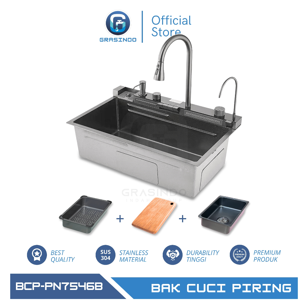 GIG Bak Cuci Piring Stainless SUS304 Piano Set Hitam Uk 75 cm X 45 cm / Kitchen Sink Piano Set Premium SUS304 - BCP-PN7546B HITAM