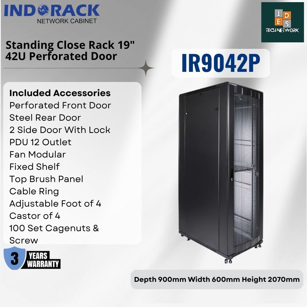 Jual Indorack IR9042P Close Rack 42U Depth 900mm Perforated Door Rak ...