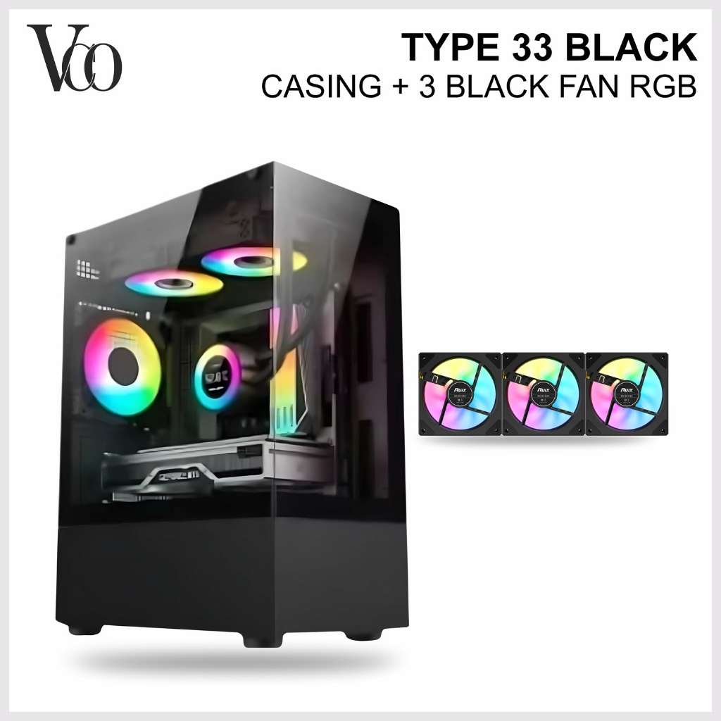 Jual Casing PC Gaming 33 White/Black Micro-ATX Mid Tower 3 Kipas RGB ...