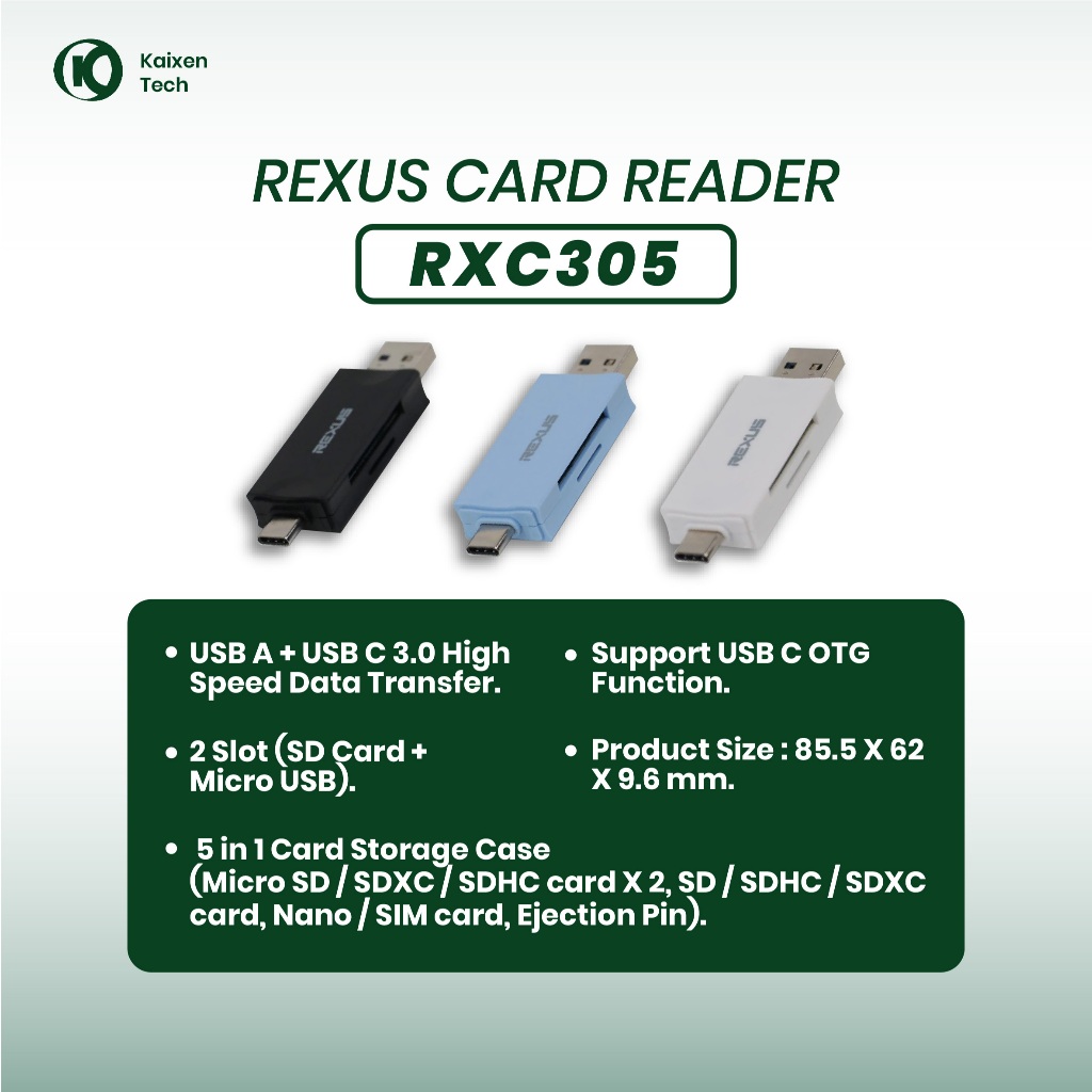 Jual Rexus Card Reader 5 in 1 Multiport Case RXC-305 – Multi Card ...