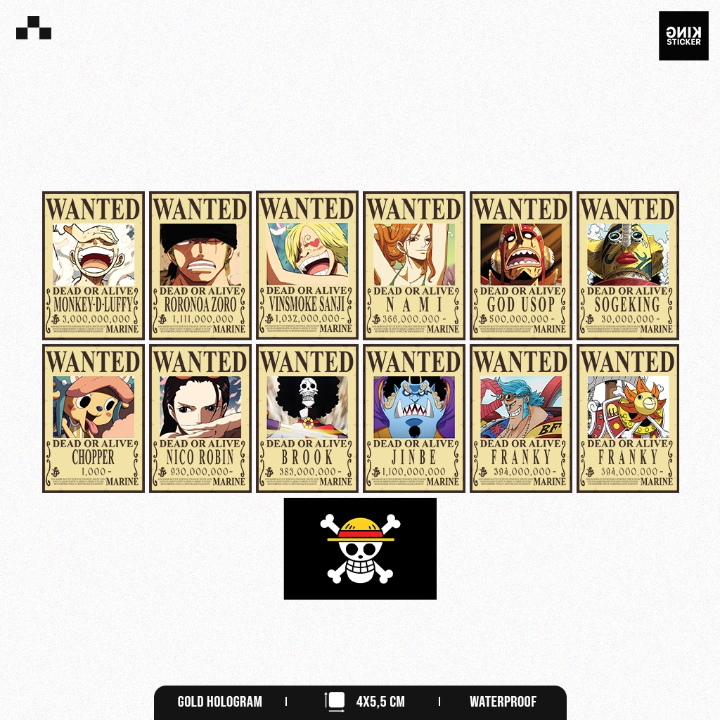 Jual Sticker Anime, One Piece Strawhat Pirates Crew Wanted Poster ...
