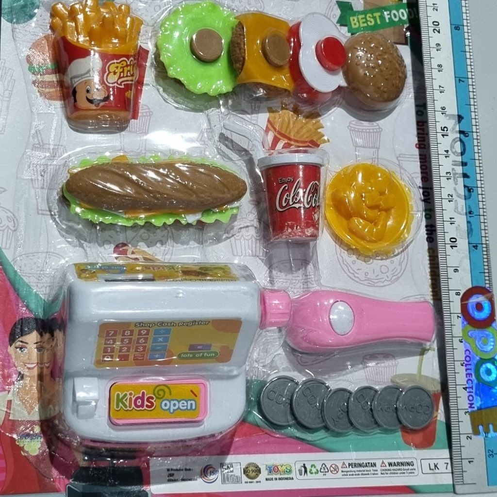 Jual mainan kasir kasiran fast food lengkap dengan burger hot dog ayam ...