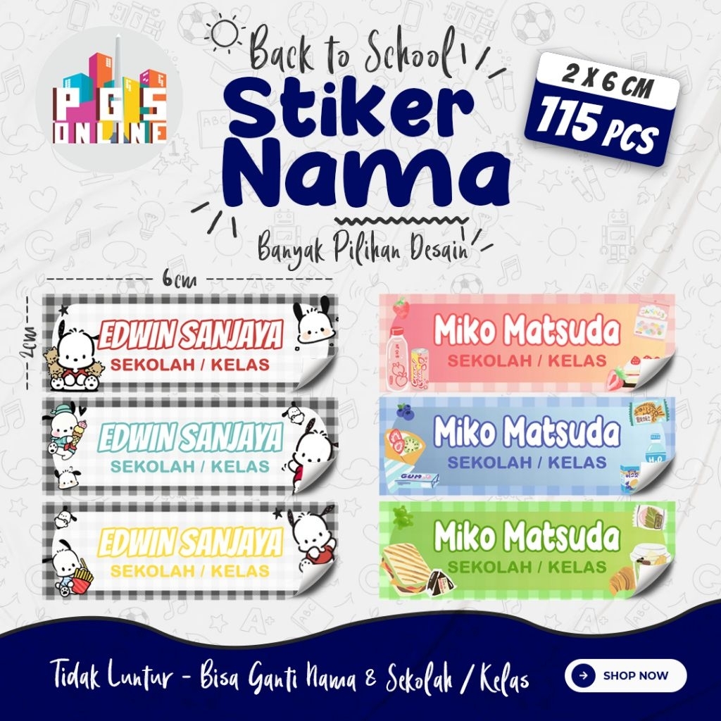 Jual [115 PCS] 02B - STICKER NAMA ukuran 2x6 cm / Stiker Buku Anak Mata ...