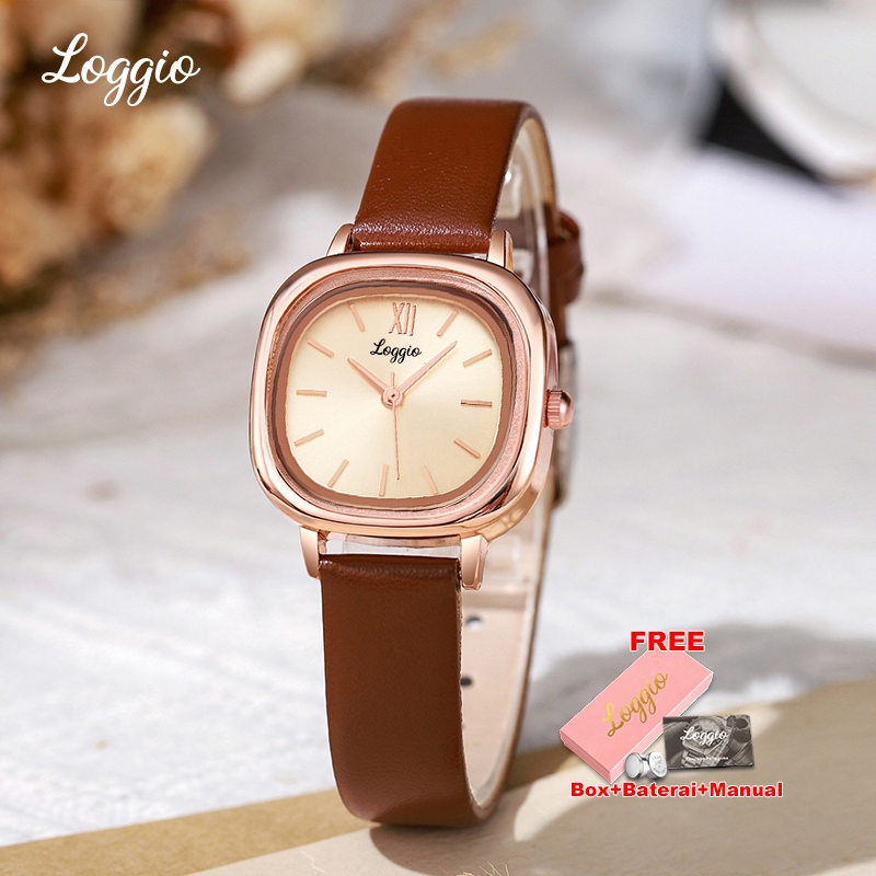 Jual Loggio Jam Tangan Wanita Jam Original Square Dial Tali Kulit Jam