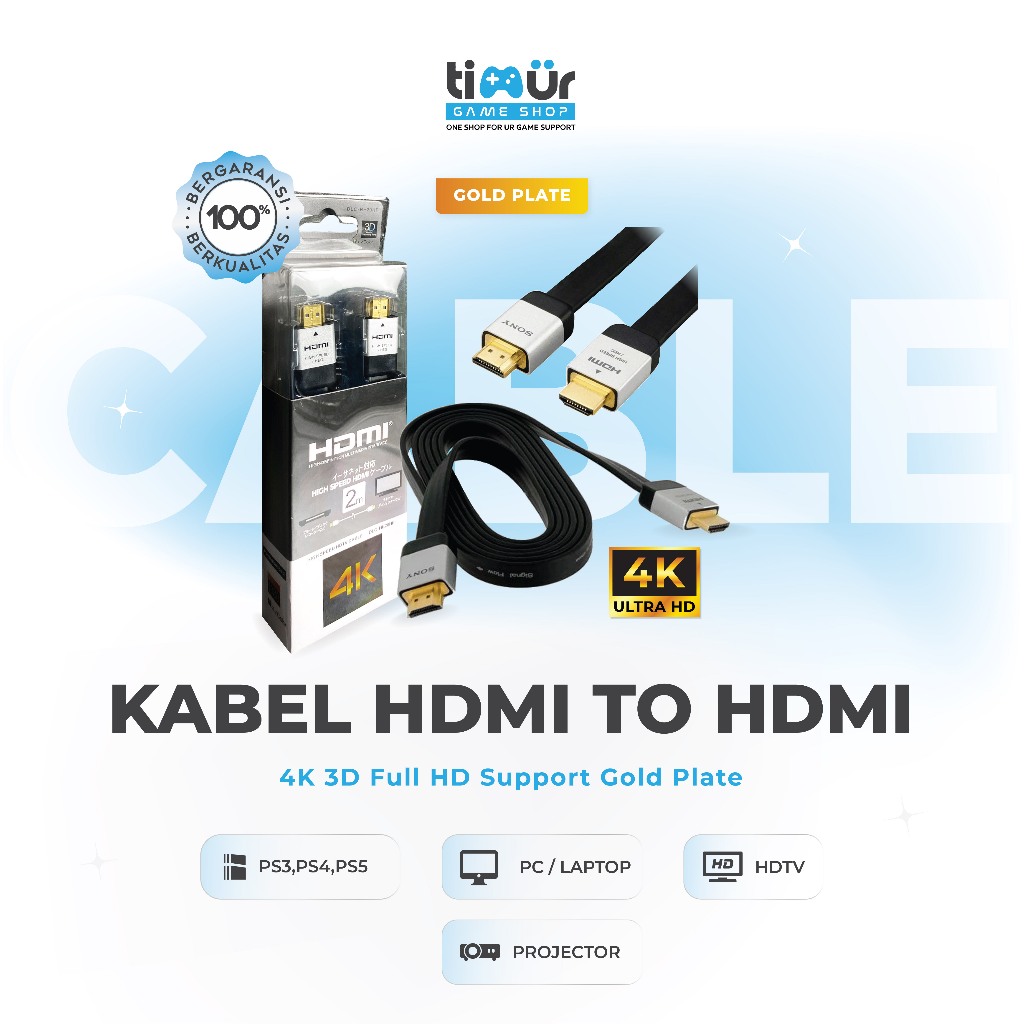 Kabel HDMI to HDMI PS3 PS4 PS5 Laptop PC TV LED 4K 3D Full HD Support Gold  Plate