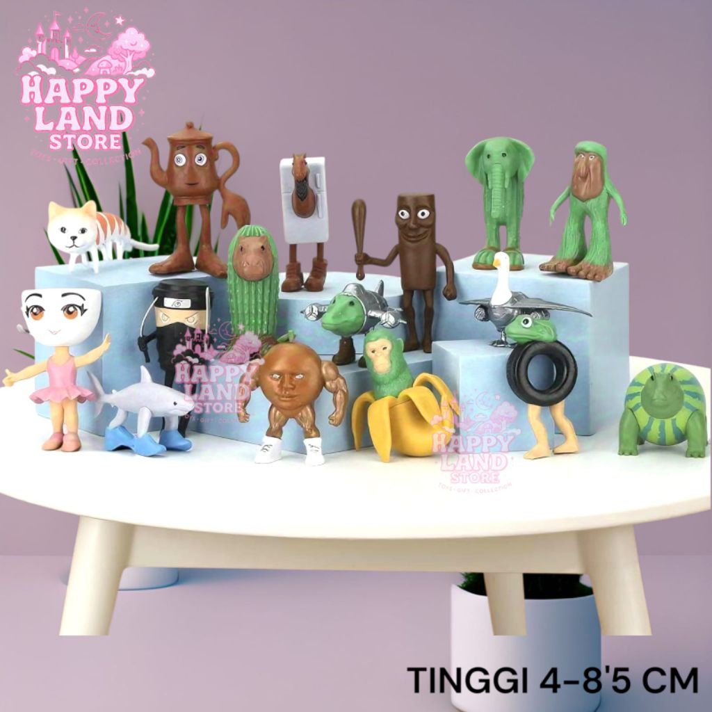Brainrot Lot de 4 figurines d'animaux Tung Tung Sahur Lirilì Larilà 7-9 cm Impression 3D Modèle Q Ver. Collection PVC Décoration de gâteau Cadeau (4 pièces