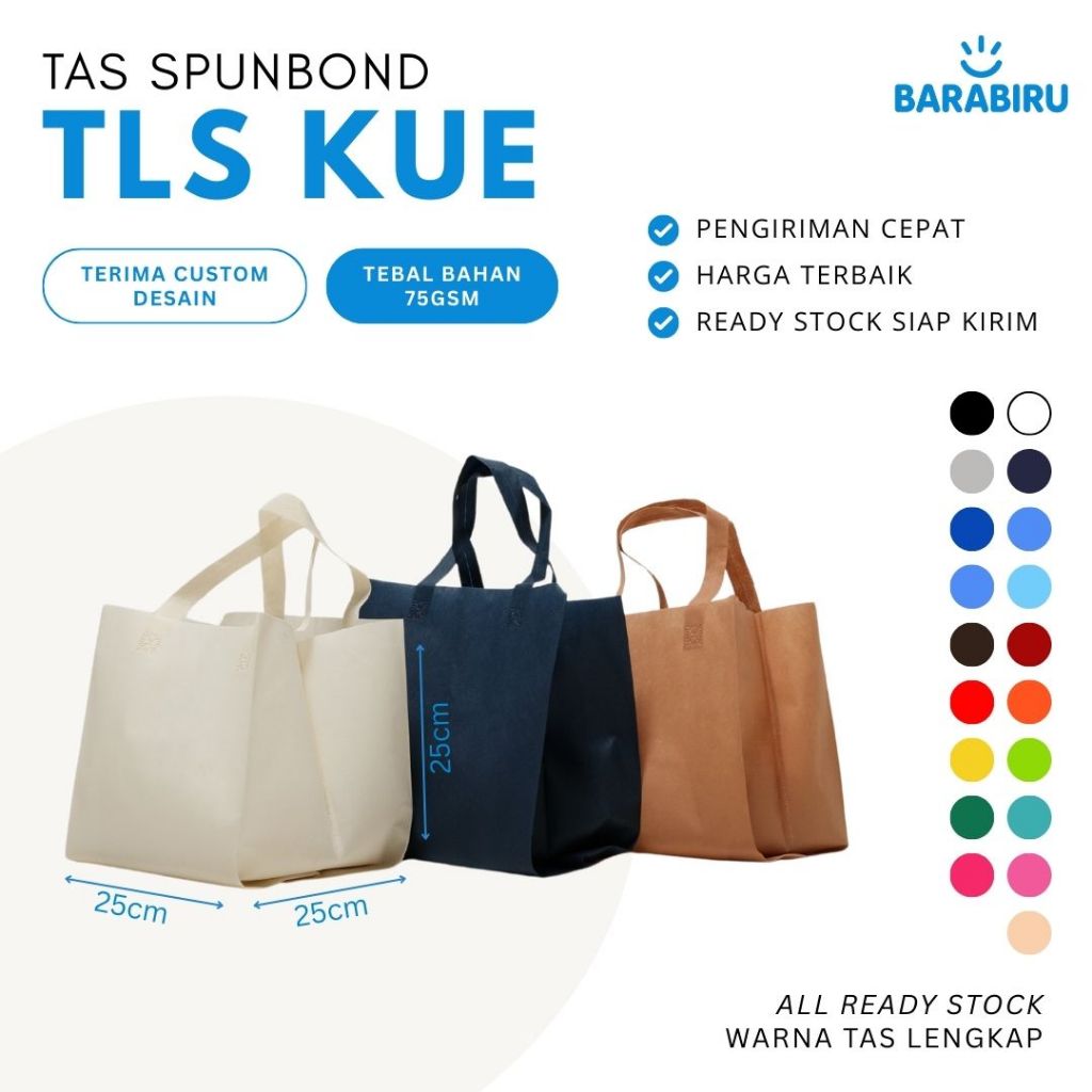 Jual [ Tas Spunbond ] Tas Goodie Bag Lipat Samping Polos 25x25x25 Kotak ...