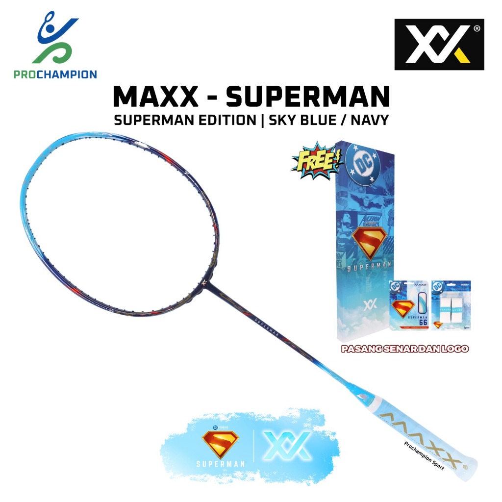 Jual Raket Badminton MAXX Superman Sky Blue Navy | Shopee Indonesia