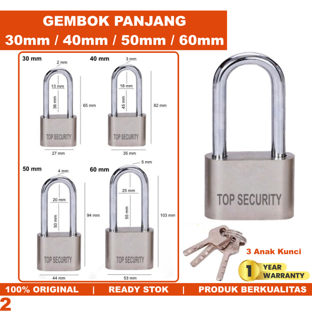 Jual Gembok Panjang 30mm 40mm 50mm 60mm Pagar Pintu Rumah Gudang Ruko ...