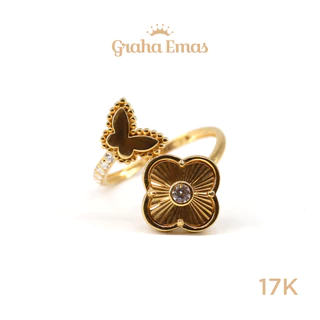 Graha Emas Cincin Emas Kuning Bentuk Clover 17K - Yellow Gold Clover Model Ring 17 Carat M609
