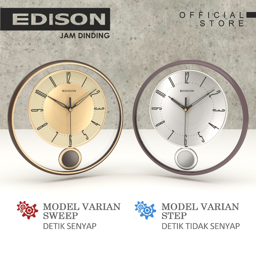 Jual Jam Dinding Edison Sweep ES EQ 343 AL66 Bandul Diameter 330mm 33cm ...
