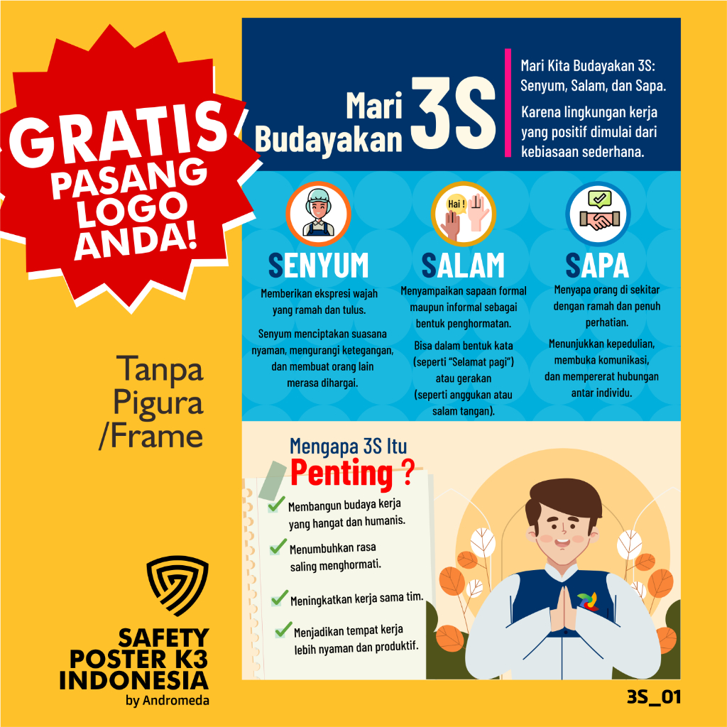 Jual Safety Poster K3 : Terapkan Terus Budaya 3S Senyum Salam Sapa ...