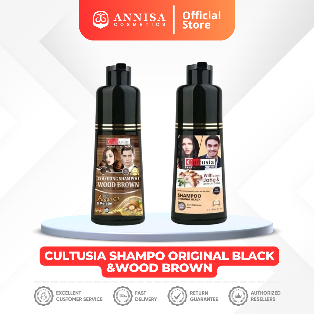 Cultusia Shampo Original Black dengan Ekstrak Jahe & Minyak Zaitun dan Wood Brown
