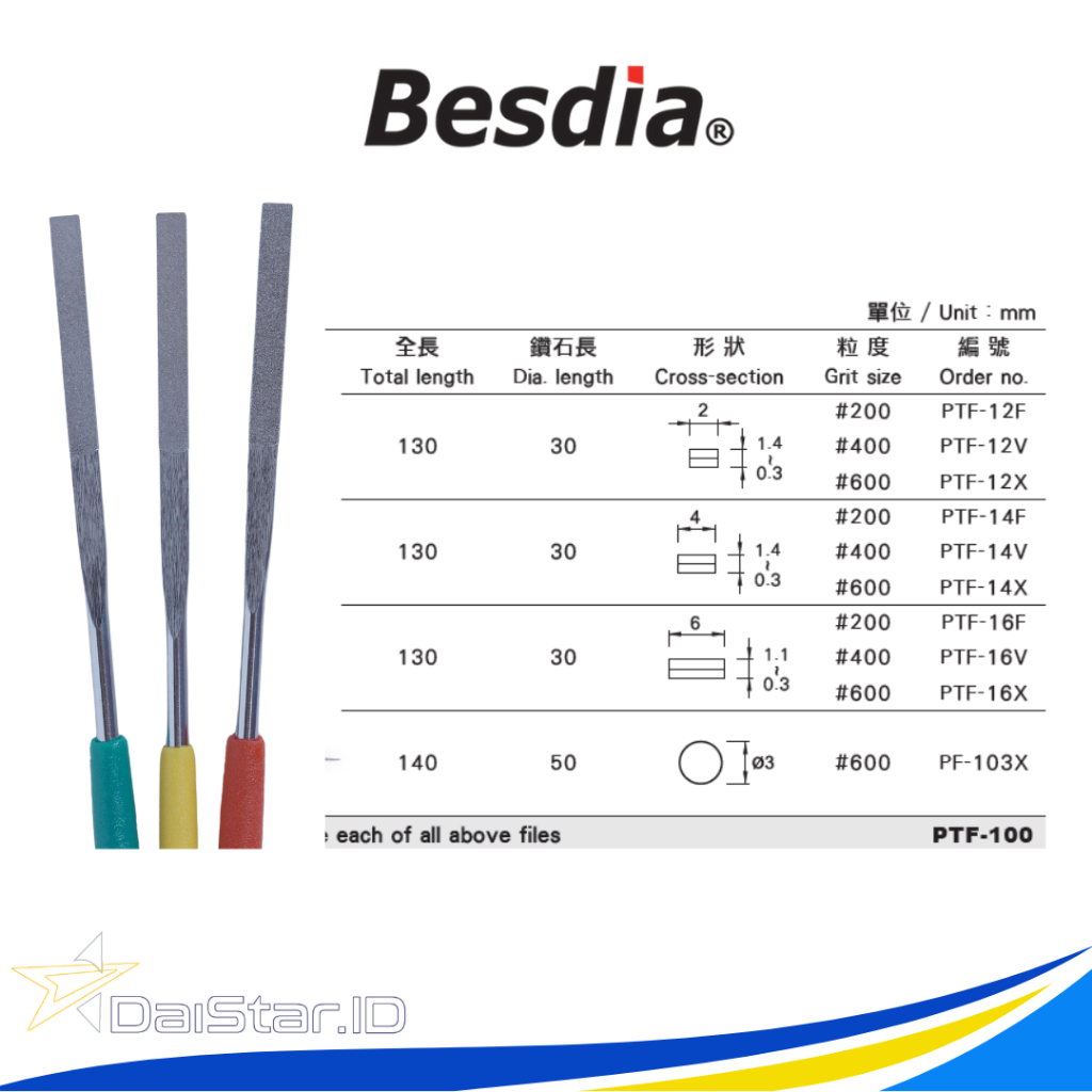 Jual Diamond Tapered Hand File SET PTF-100 Kikir Diamond BESDIA ...