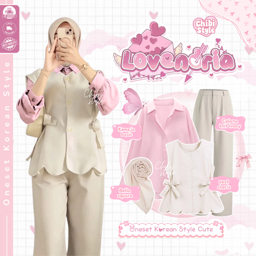 Outfit Hijab Stylish Daily I OOTD Clean Look I Vest Cheris + Kemeja + Celana Knit I Setelan Healing I Outfit Kampus - CS42